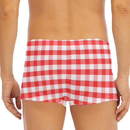 Red And White Gingham Pattern Print Men's Short Boxer Briefs