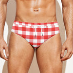 Red And White Gingham Pattern Print Men's Swim Briefs
