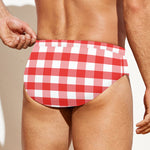 Red And White Gingham Pattern Print Men's Swim Briefs