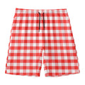 Red And White Gingham Pattern Print Men's Swim Trunks