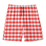 Red And White Gingham Pattern Print Men's Swim Trunks