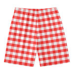 Red And White Gingham Pattern Print Men's Swim Trunks