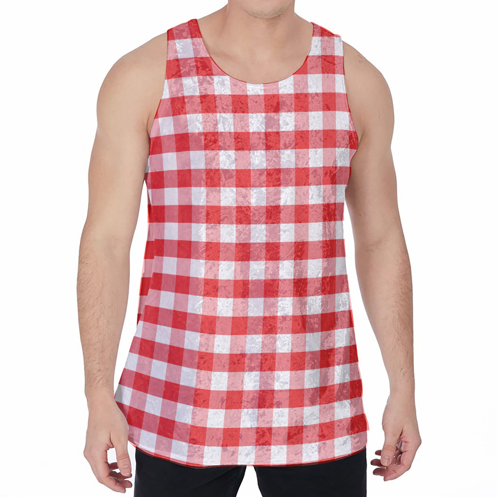 Red And White Gingham Pattern Print Men's Velvet Tank Top