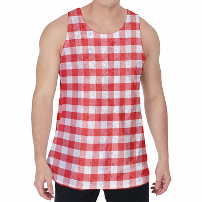 Red And White Gingham Pattern Print Men's Velvet Tank Top