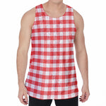 Red And White Gingham Pattern Print Men's Velvet Tank Top