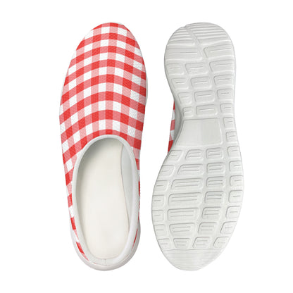 Red And White Gingham Pattern Print Mesh Casual Shoes