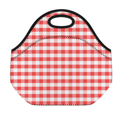 Red And White Gingham Pattern Print Neoprene Lunch Bag