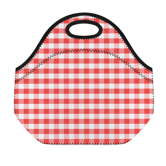Red And White Gingham Pattern Print Neoprene Lunch Bag