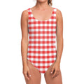 Red And White Gingham Pattern Print One Piece Swimsuit