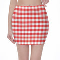 Red And White Gingham Pattern Print Pencil Mini Skirt