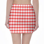 Red And White Gingham Pattern Print Pencil Mini Skirt