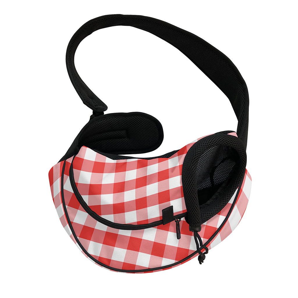 Red And White Gingham Pattern Print Pet Sling Carrier