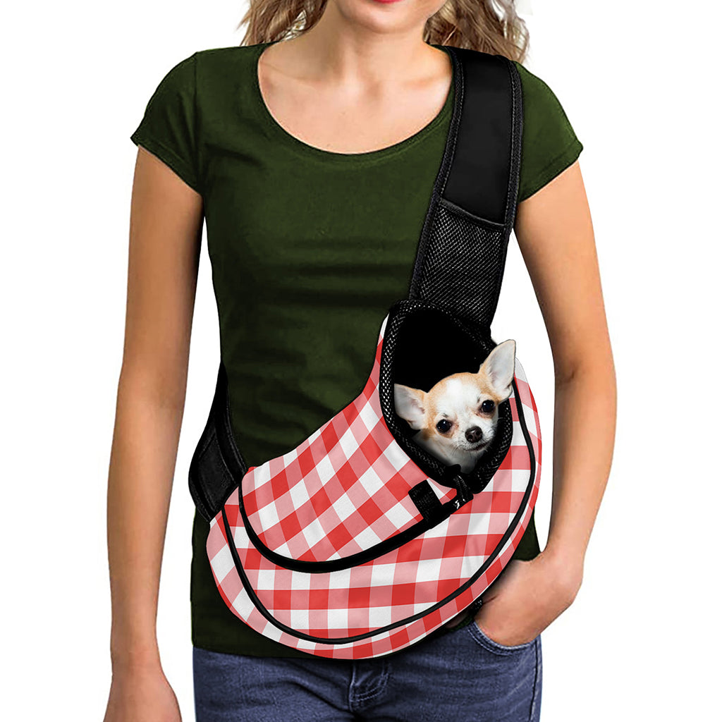 Red And White Gingham Pattern Print Pet Sling Carrier