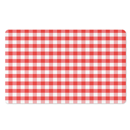 Red And White Gingham Pattern Print Polyester Doormat
