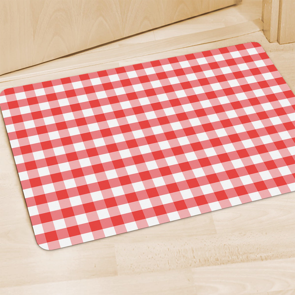 Red And White Gingham Pattern Print Polyester Doormat