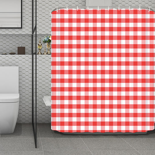 Red And White Gingham Pattern Print Polyester Shower Curtain