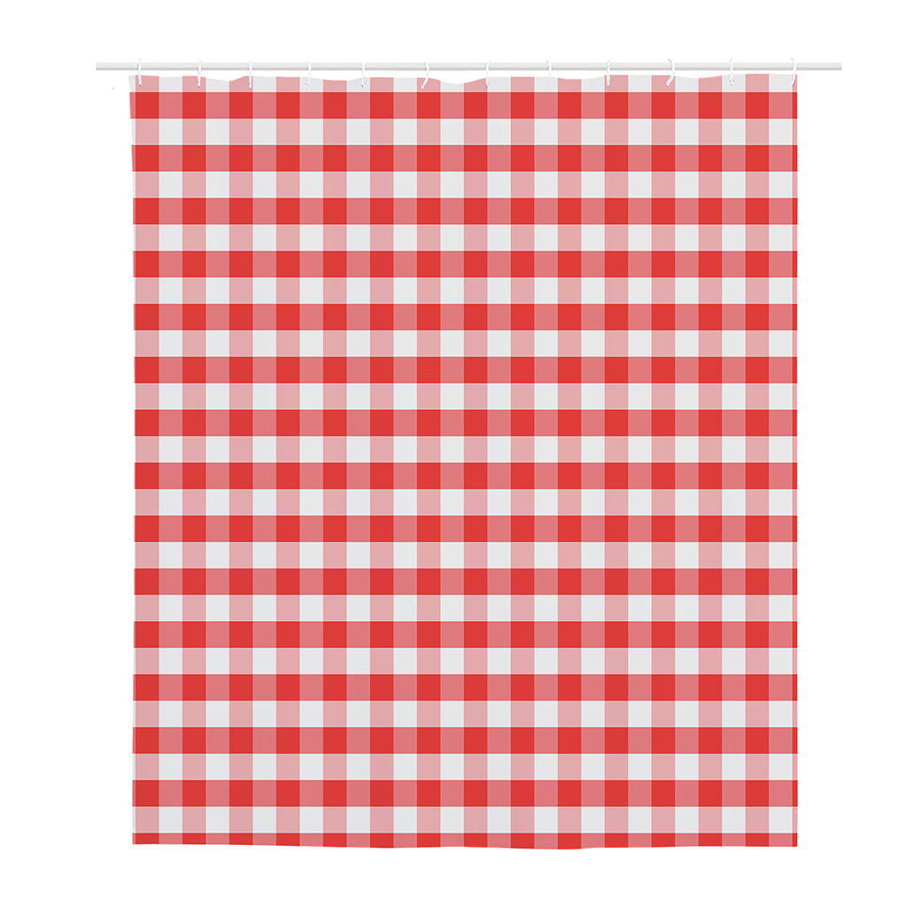 Red And White Gingham Pattern Print Polyester Shower Curtain