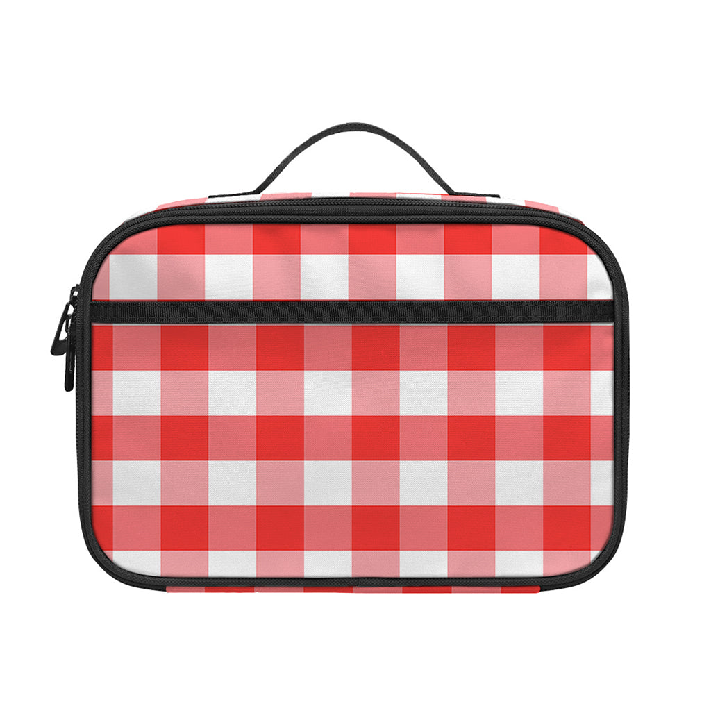 Red And White Gingham Pattern Print Portable Lunch Bag