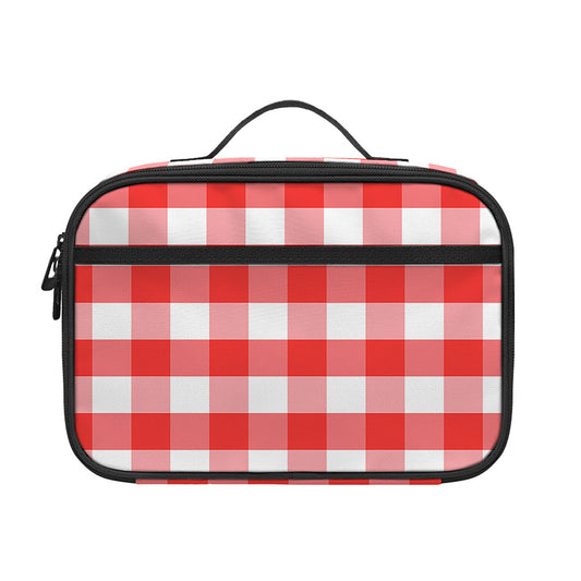 Red And White Gingham Pattern Print Portable Lunch Bag
