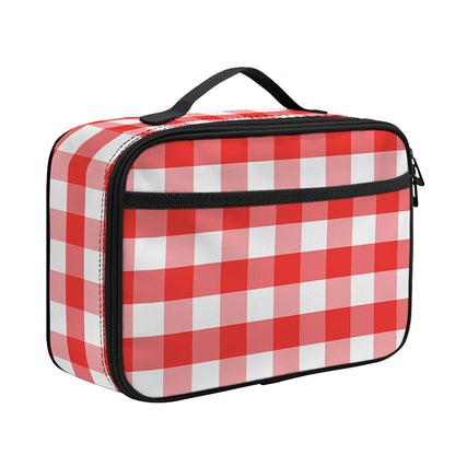 Red And White Gingham Pattern Print Portable Lunch Bag