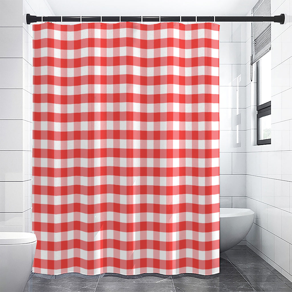 Red And White Gingham Pattern Print Premium Shower Curtain