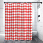 Red And White Gingham Pattern Print Premium Shower Curtain
