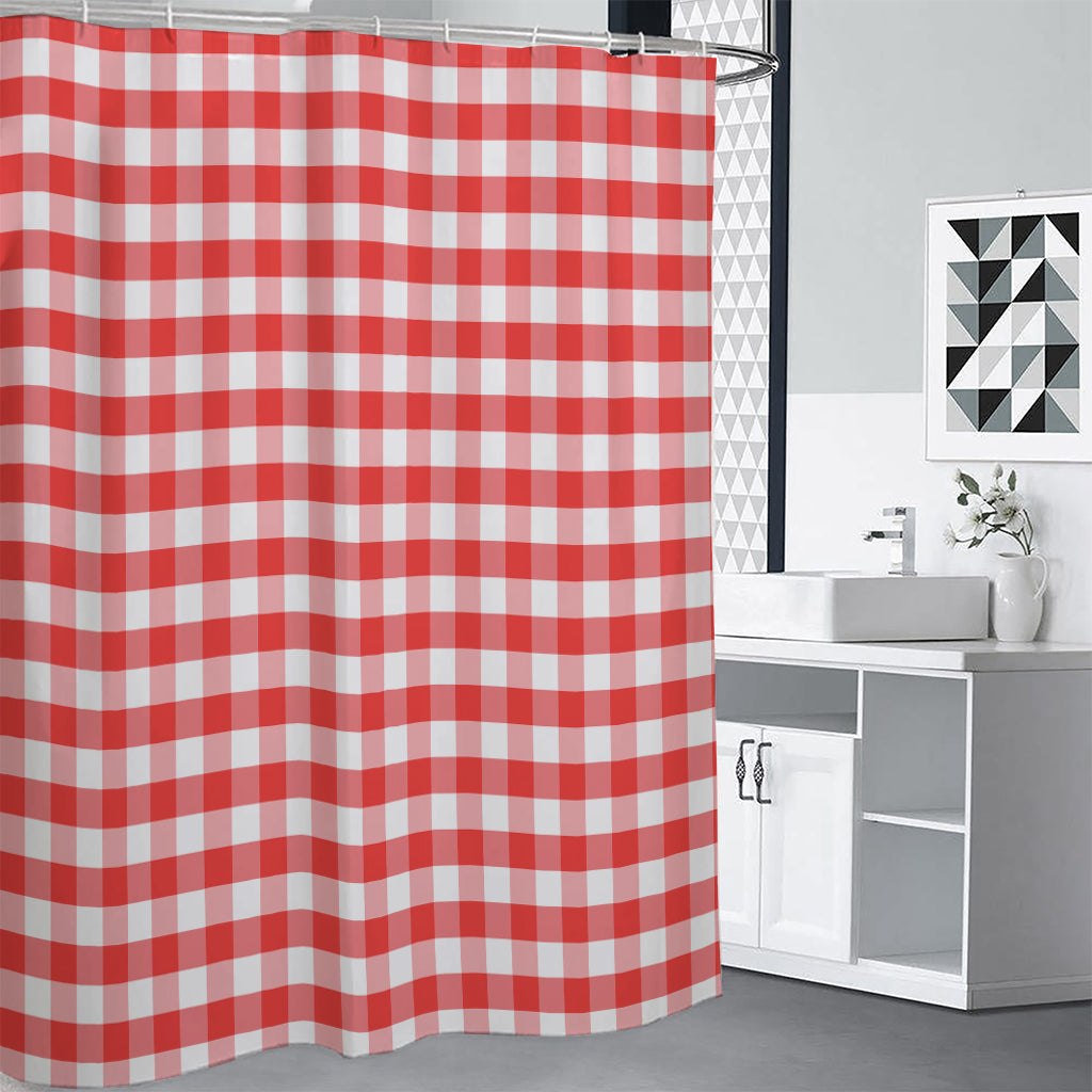 Red And White Gingham Pattern Print Premium Shower Curtain