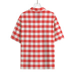 Red And White Gingham Pattern Print Rayon Hawaiian Shirt
