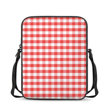 Red And White Gingham Pattern Print Rectangular Crossbody Bag