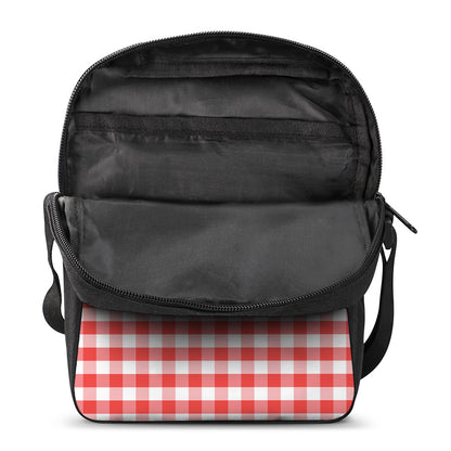 Red And White Gingham Pattern Print Rectangular Crossbody Bag