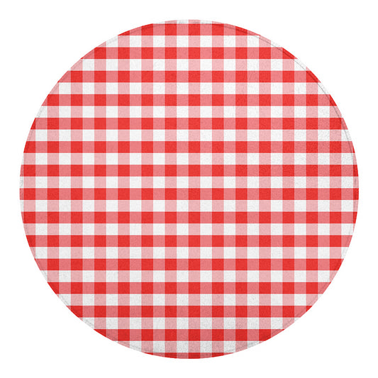 Red And White Gingham Pattern Print Round Blanket