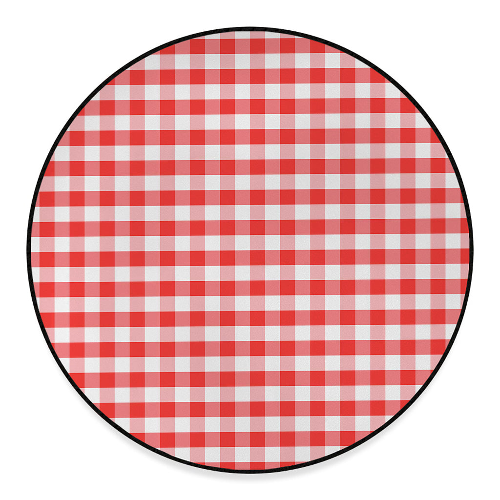 Red And White Gingham Pattern Print Round Floor Mat