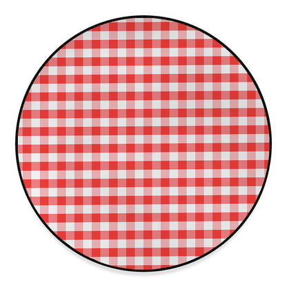 Red And White Gingham Pattern Print Round Floor Mat