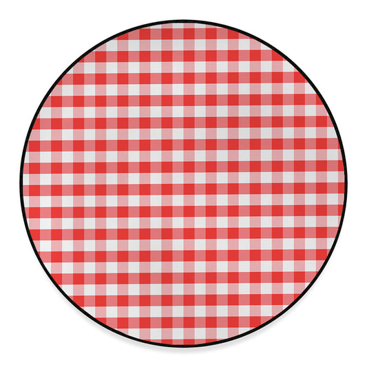 Red And White Gingham Pattern Print Round Floor Mat