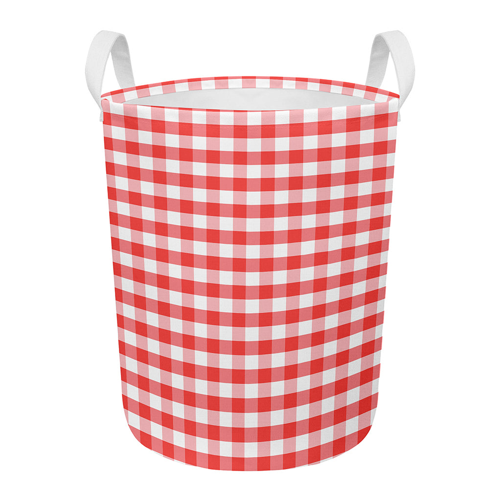 Red And White Gingham Pattern Print Round Laundry Basket