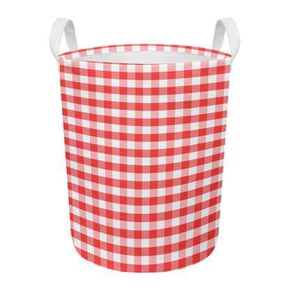 Red And White Gingham Pattern Print Round Laundry Basket