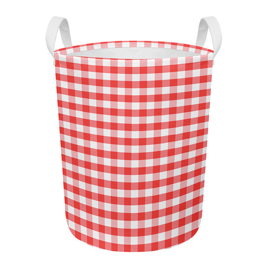 Red And White Gingham Pattern Print Round Laundry Basket