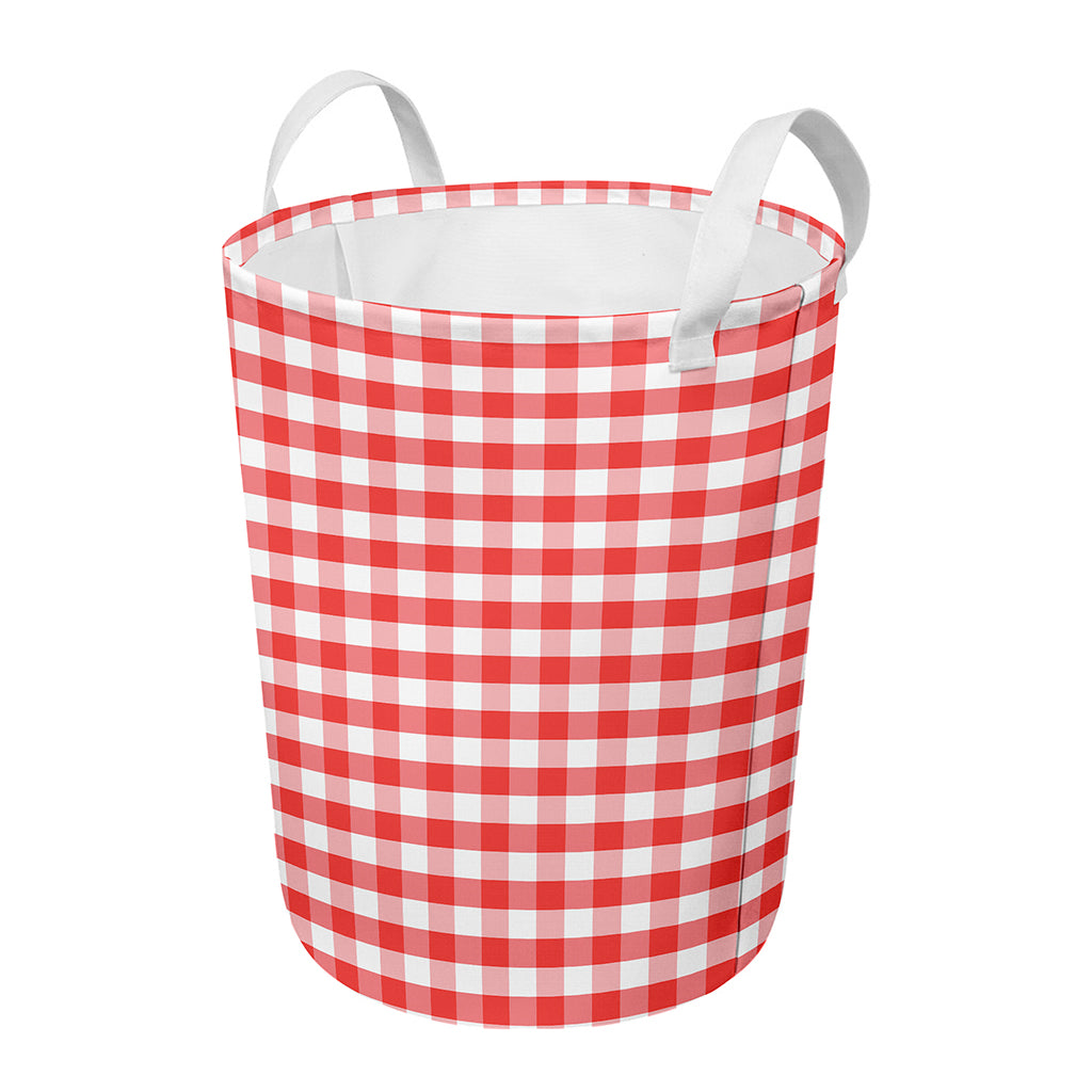 Red And White Gingham Pattern Print Round Laundry Basket