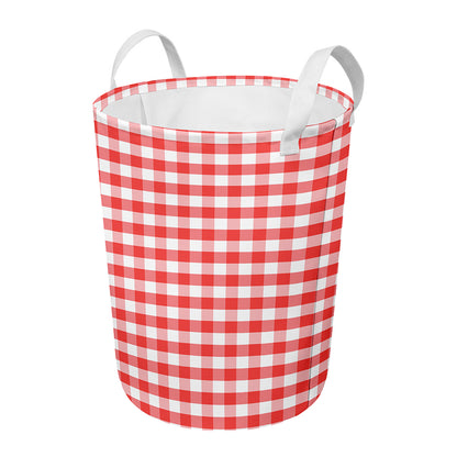 Red And White Gingham Pattern Print Round Laundry Basket