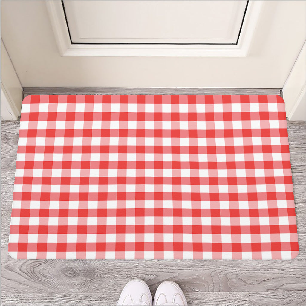 Red And White Gingham Pattern Print Rubber Doormat