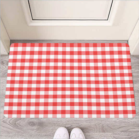 Red And White Gingham Pattern Print Rubber Doormat