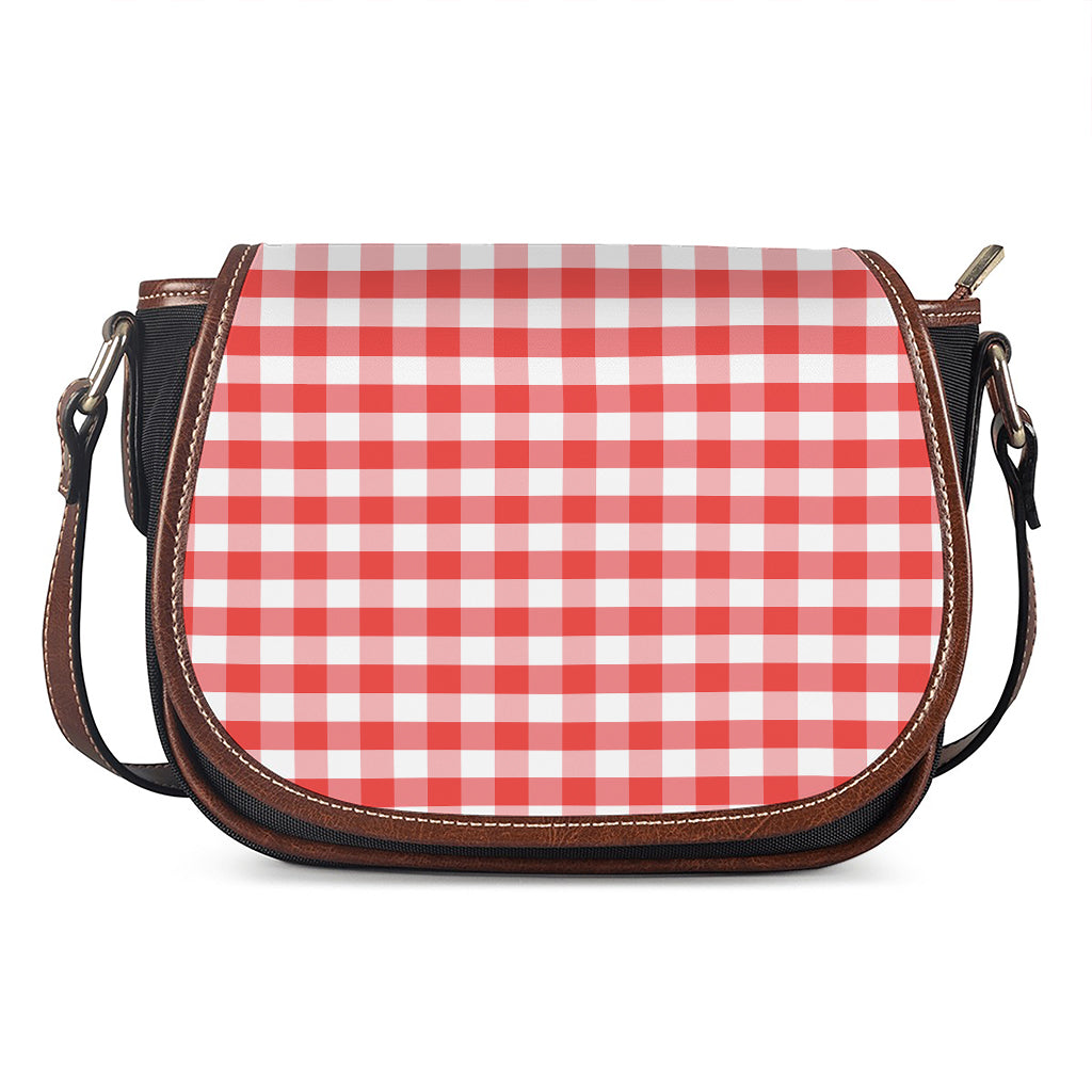 Red And White Gingham Pattern Print Saddle Bag