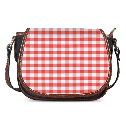 Red And White Gingham Pattern Print Saddle Bag