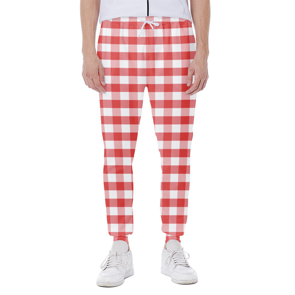 Red And White Gingham Pattern Print Scuba Joggers