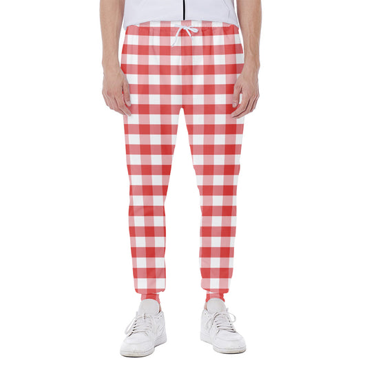 Red And White Gingham Pattern Print Scuba Joggers