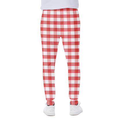 Red And White Gingham Pattern Print Scuba Joggers