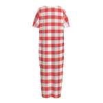 Red And White Gingham Pattern Print Short Sleeve Long Nightdress