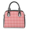 Red And White Gingham Pattern Print Shoulder Handbag