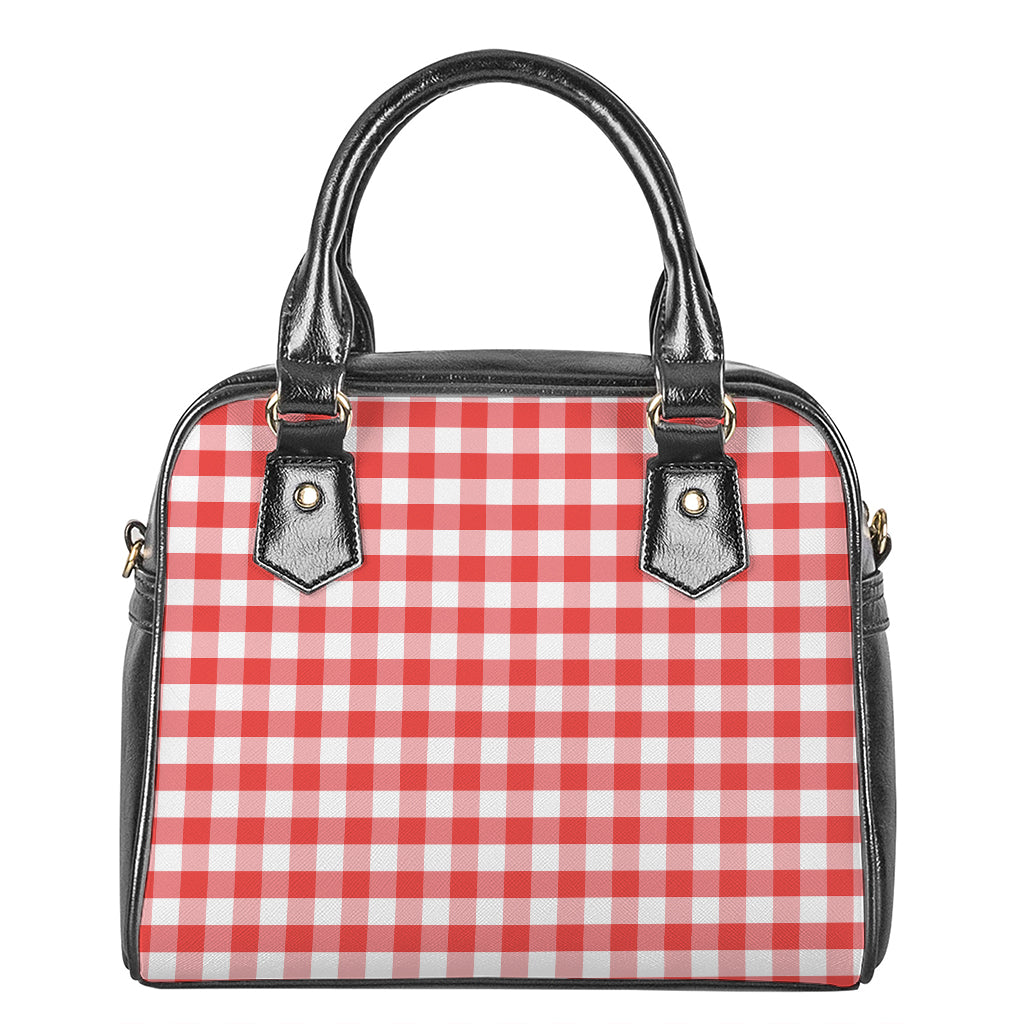 Red And White Gingham Pattern Print Shoulder Handbag