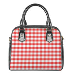 Red And White Gingham Pattern Print Shoulder Handbag